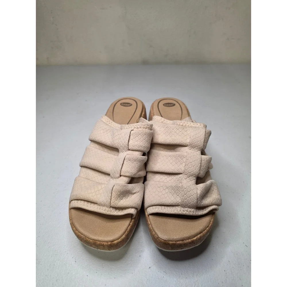 Dr. Scholls Praise Up Beige Snakeskin Cork Wedge Platform Sandals Womens 8M